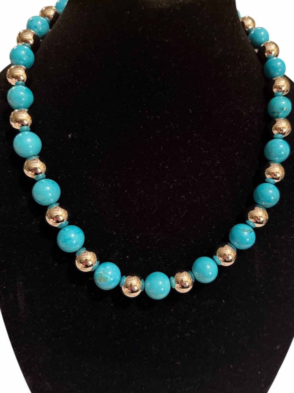 Milor Stainless Steel & Blue Turquoise Ball Bead Necklace